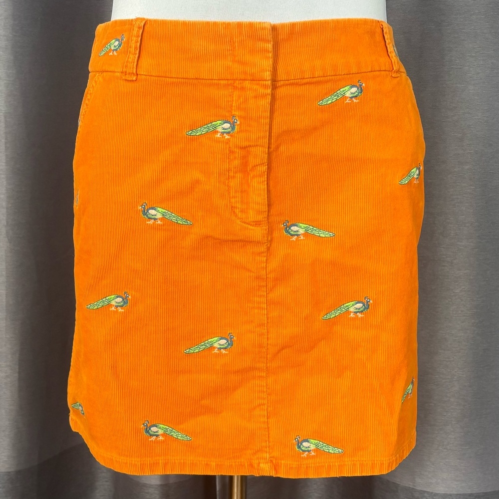 NWT Vintage Y2K J. Crew Orange Corduroy Mini Skirt with Peacock Embroidery 12